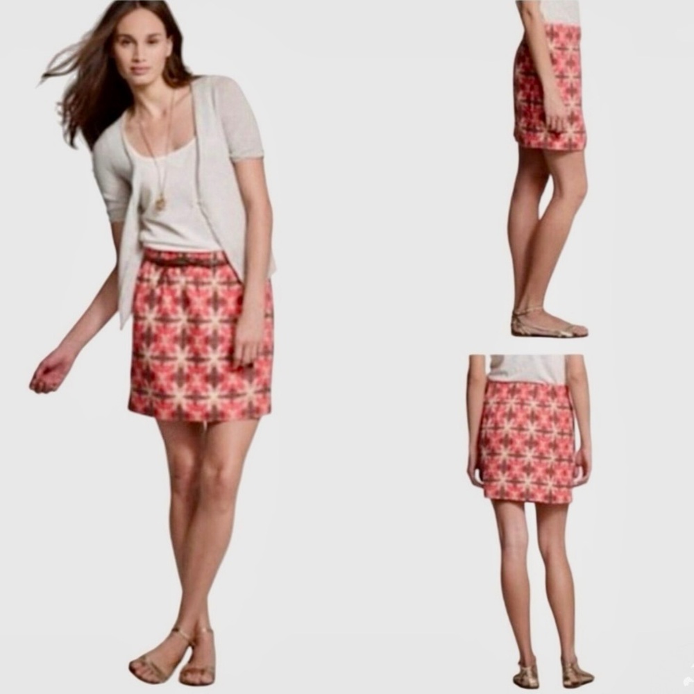 J. CREW Pleated Pink & Brown Elastic Waist Mini Skirt